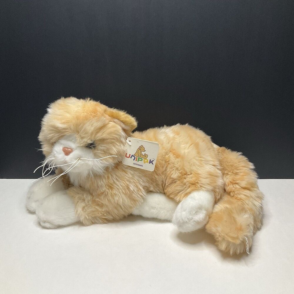 Unipak Designs Laying Down Orange White Tabby Kitten Stuffed Animal Plush 11"